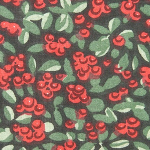 Vintage 1970s fabric in highquality unused cotton with red/ green printed berries pattern on black bottomcolor image 2