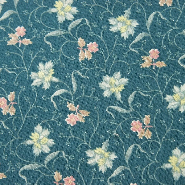 Vintage 1960s Osark Calico fabric in highquality prewashed unused cotton with printed flower pattern on bluegreen bottomcolor