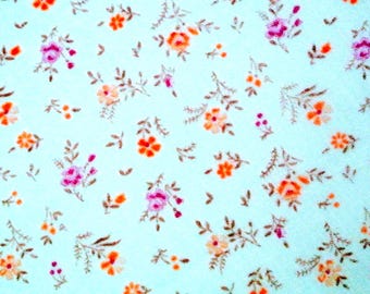 Vintage 1970s Cotton Fabric: Small Purple Orange Floral Print (22x34 inches)