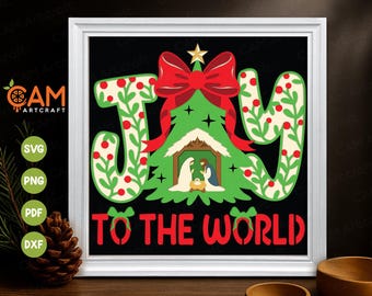 3D Joy Scene Shadow Box SVG, Scena Narodzenia SVG, 3D SVG Boże Narodzenie, Radość dla świata SVG, Szablon Shadow Box, dla Cricut, dla Silhouette