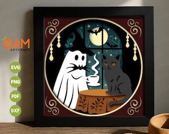 Chilling Ghost Shadow Box SVG, 3D Cat Halloween SVG, modello Shadow Box, Halloween Mouse, 3D Layered SVG, per Cricut, per Silhouette 2