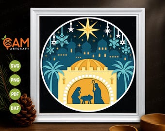 3D Christmas Nativity Shadow Box SVG, Holy Night Scene svg, Jesus Christmas SVG, 3D SVG Kerstmis, Shadow Box-sjabloon, Cricut silhouet
