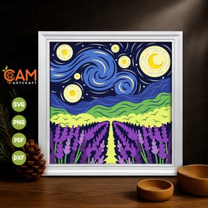 3D Starry Night, 3D Shadow Box SVG, Lavender Shadow Box Template, Paper Cut Light Box, for Cricut, for Silhouette, Lightbox
