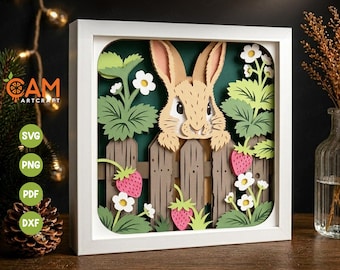 3D Bunny Shadow Box SVG, Bunny Strawberry, 3D Spring SVG, Shadow Box Template, for Cricut, for Silhouette