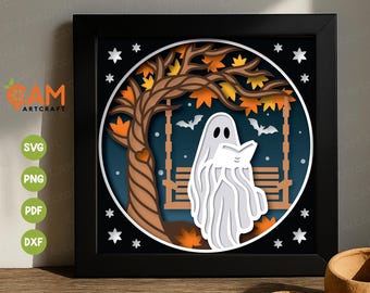 Scatola delle ombre con fantasma agghiacciante in formato SVG, scatola delle ombre con lettura di fantasmi in formato SVG, modello di scatola delle ombre, SVG a strati 3D, per Cricut, per Silhouette