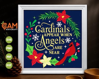 Caja de sombras 3D con diseño de cardenal SVG, Poinsettia SVG, Navidad SVG 3D, plantilla de caja de sombras, corte de papel en capas 3D, para Cricut, para Silhouette