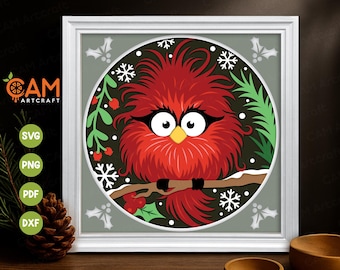 Cardenal rojo navideño en formato SVG, SVG 3D navideño, Memorial del Cardenal, Corte de papel en capas 3D, para Cricut, para Silhouette