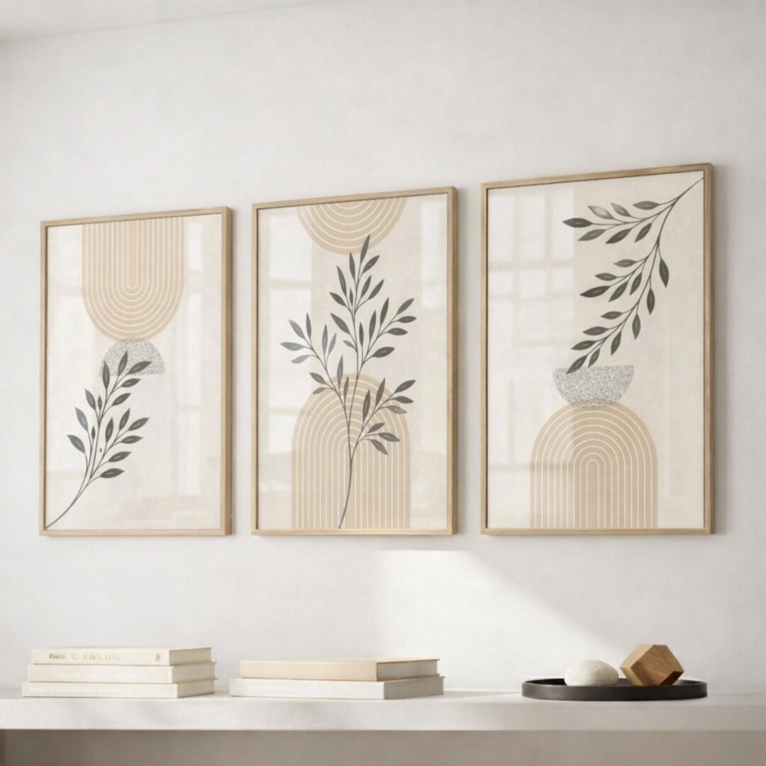 Neutral Botanical Wall Art Set of 3, Beige Minimalist Printable ...