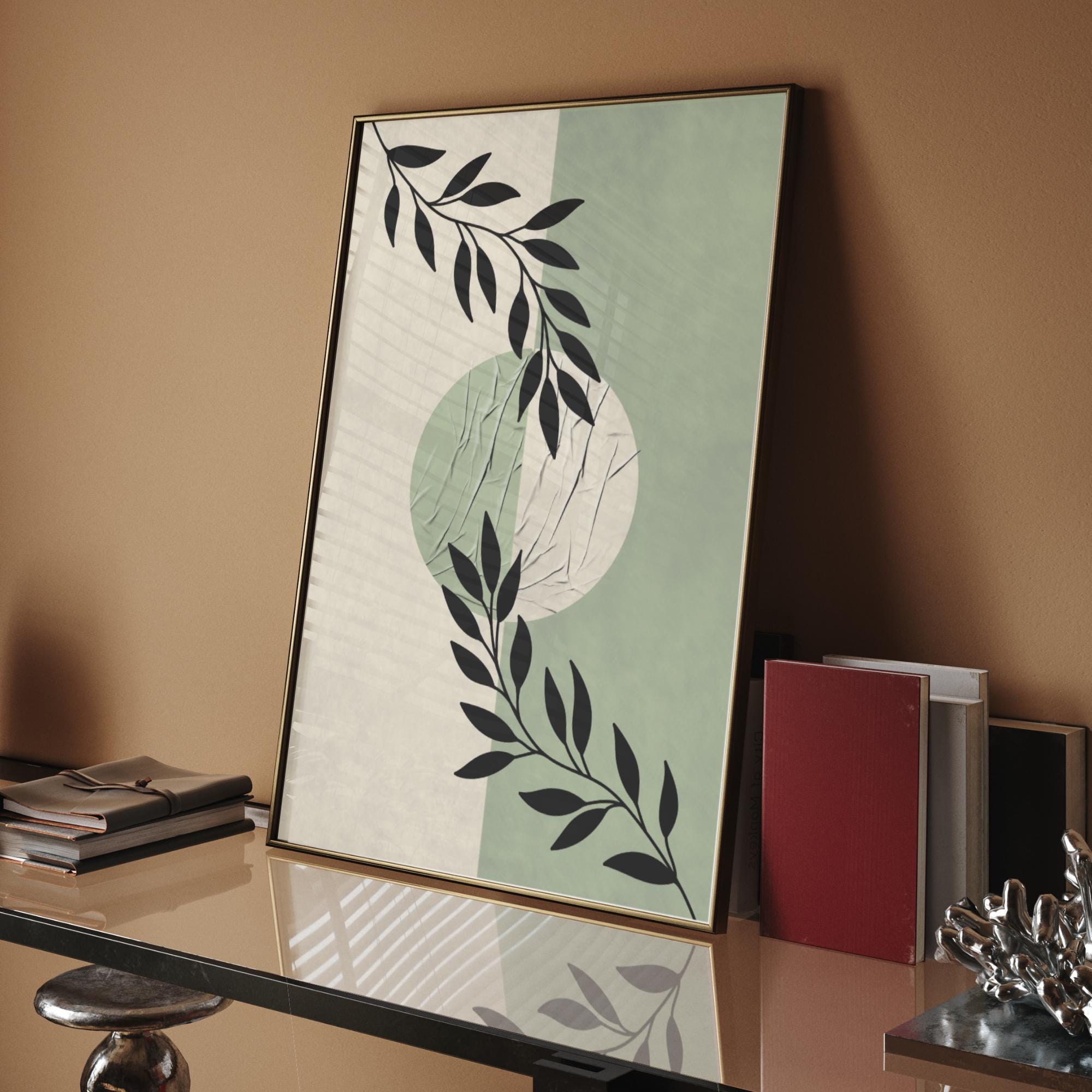 Set of 3 Boho Abstract Botanical Wall Art , Minimalist Sun and Moon ...
