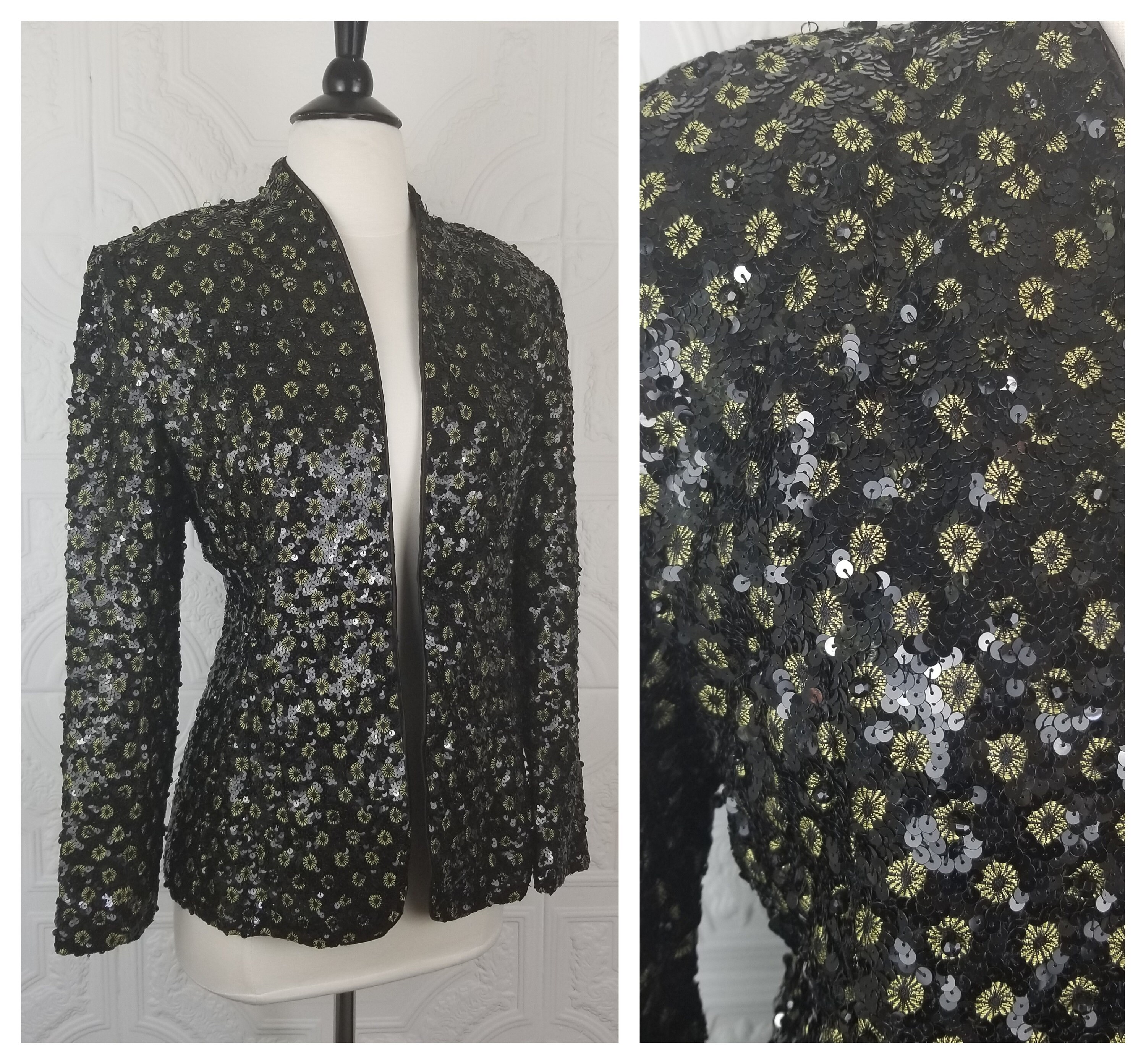 Black Sequin Beaded Evening Jacket 