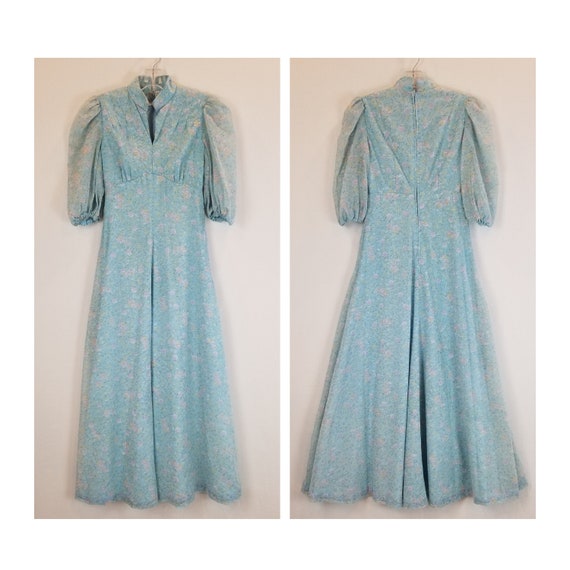 1960s Cottagecore Romantic Puff Sleeve Chic Blue … - image 1