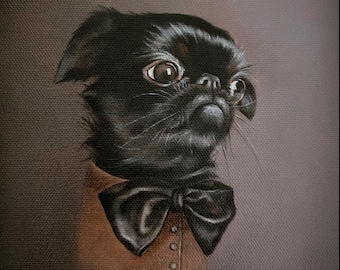 Brussels Griffon Black Dog portrait, Print from my oil painting, whimsical dog painting, animals lover art, dog illustration by inameliart