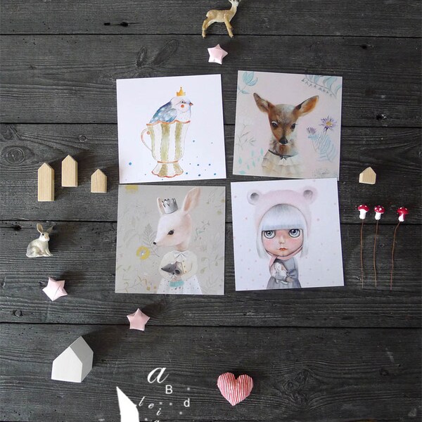 Pintura animal, pintura, Art Print, tarjetas de acrílico pintura ilustración impresión de retrato caprichoso varios arte animal