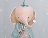 Baby girl nursery art, girl animal illustrations, elephant gifts, kids animal illustration, elephant wall hanging, star, dreamy art Print