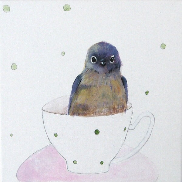 Bird in cup Original Acrylic Painting on canvas