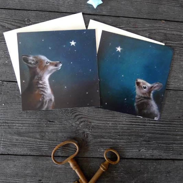 Animal Greeting Cards, Set of 2 Cards  Print  I am miss you by inameliart