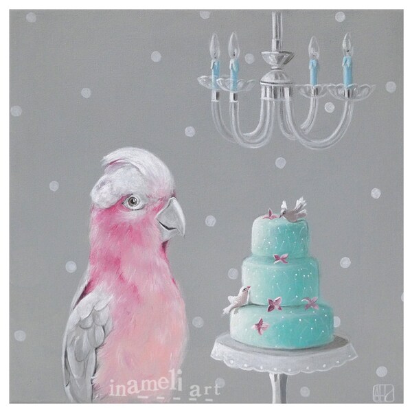 Nursery Wall Art Nursery Decor Nursery Prints Baby Prints Baby Animal Prints Acrylic Painting Parrot bird girl room decor  pink grey print