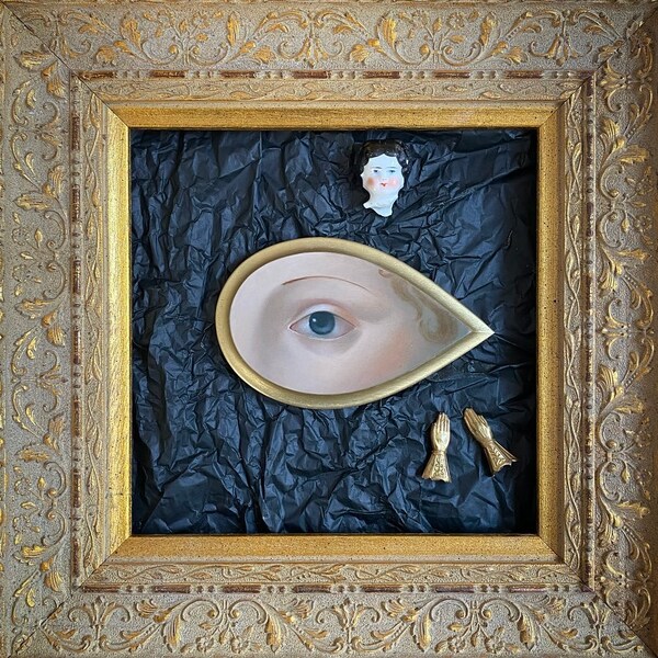 Victorian Lover's Eye oil painting on woood,  oil eye painting