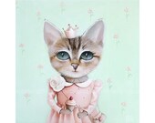 cat, cat print, cat gifts, pictures for kids, cat painting, cat pictures, animal paintings, whimsical animal art, girl art kids illustration