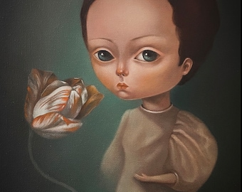 Surrealism girl painting, Original Oil Painting , pop surrealism art, low brow, big eyed , girl art , big eyes Wall Art by inameliart