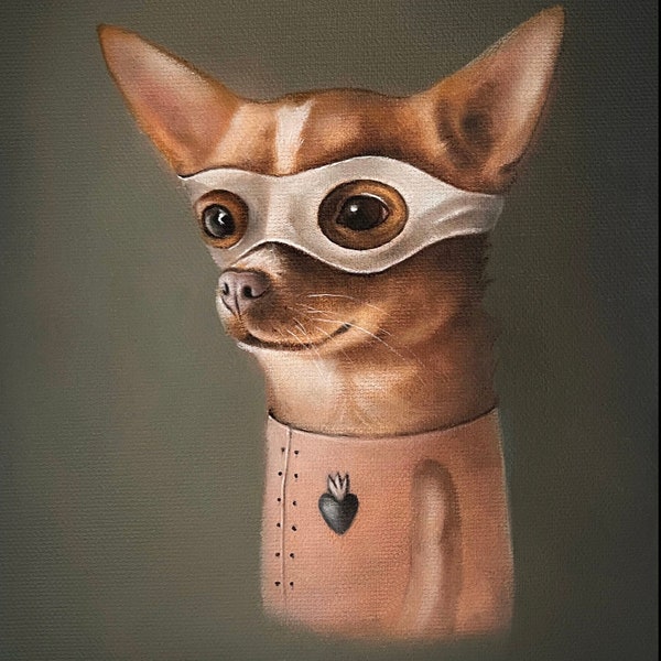 « Portrait de chien chihuahua, impression de ma peinture à l'huile, peinture de chien lunatique, art pour les amoureux des animaux, illustration de chihuahua » par inameliart