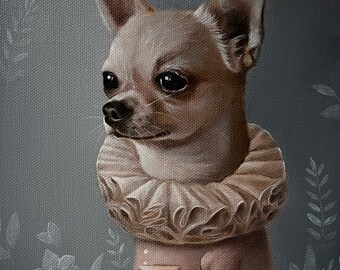 White Chihuahua Dog portrait, original art print, whimsical dog painting, animals lover art, chihuahua illustration by inameliart