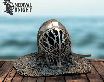 Medieval Bascinet Helmet Hand Forged Steel Knight Helmet,Houndskull Armor Helmet, LARP Reenactment Medieval Armor,Cosplay Knight Helmet Gift