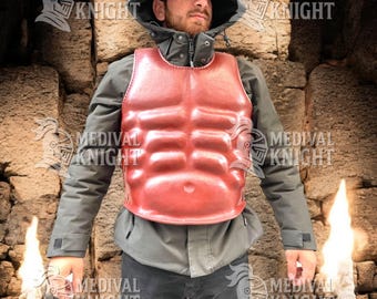 Red Leather Muscle Cuirass: Medieval Gladiator Armor