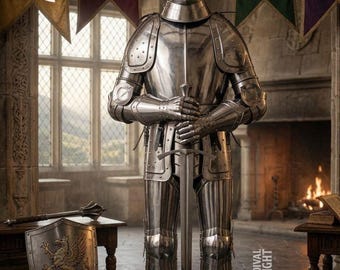 Medieval Knight Full Body Steel Armor Suit with Helmet Handcrafted Wearable Collectible Knight Costume & Display Set