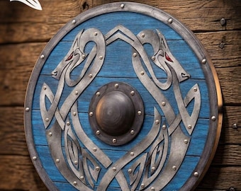 Viking Shield Norse Dragon Round Shield, Blue Viking Shield Wall Decor, Medieval Viking Armor Shield, LARP Cosplay Prop, Viking Gift