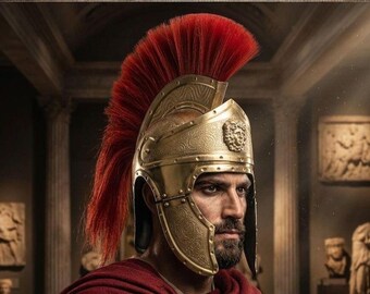 Römischer Centurio Helm Rotes Wappen | Antike römische Soldatenrüstung | Griechische Korinthische Helmreplik | Mittelalterliches Larp-Kostüm
