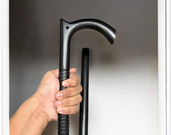 Matte Black Aluminum Walking Cane: Raven Head or Curved Handle