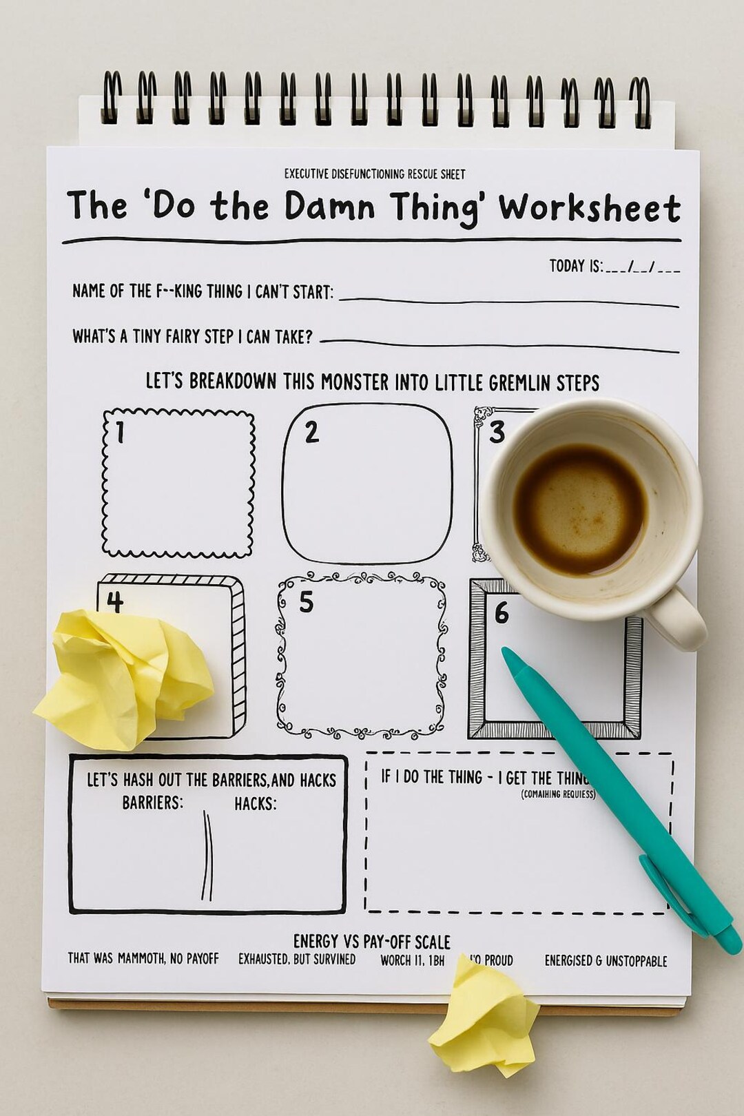 The ‘do the Damn Thing’ Worksheet | Funny ADHD Executive Dysfunction ...