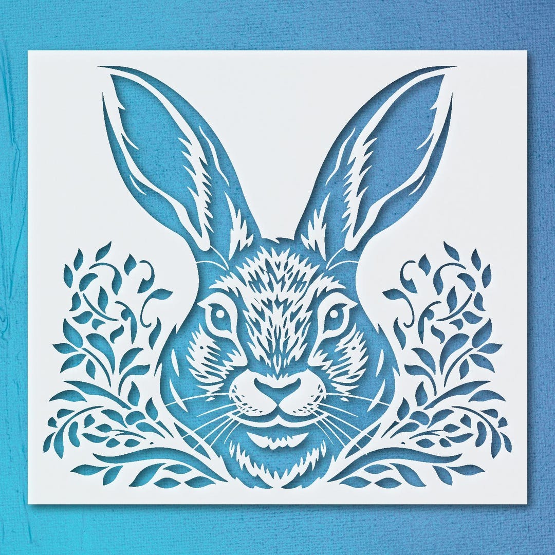Intricate Rabbit Stencil With Leafy Foliage Design for Crafting and ...