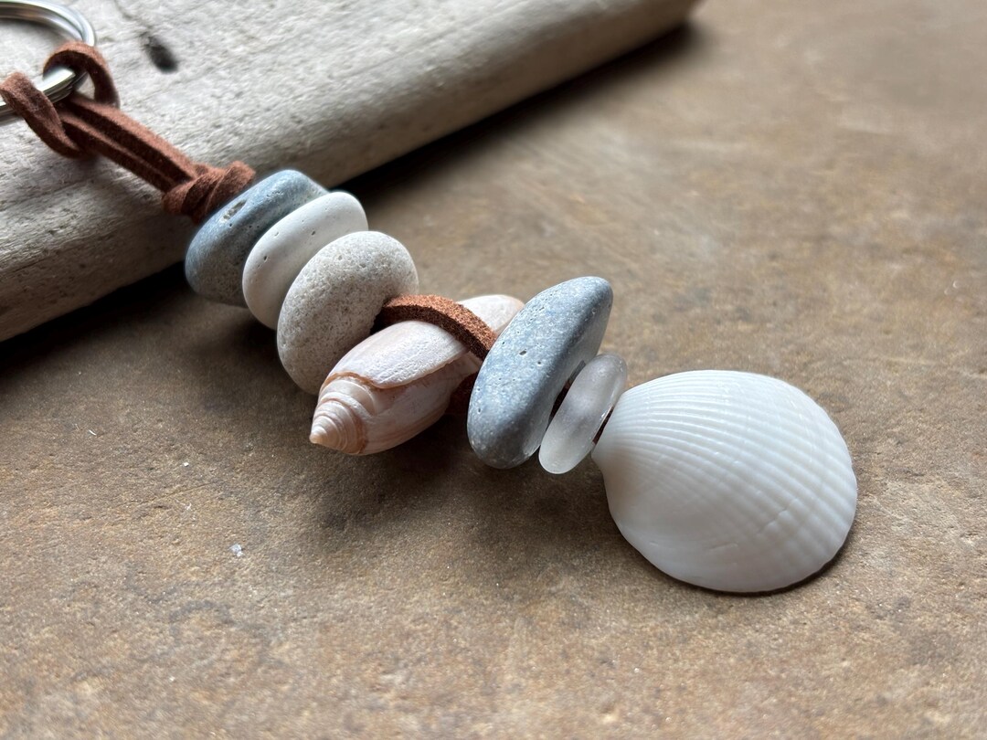 Handmade Shell, Stone & Beach Glass Keychain - Boho Beach Key Fob ...
