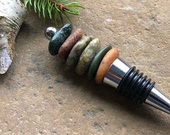 Natural Beach Stone Wine Stopper ~ Rustic Stone Wine Stopper ~ Cairn STack ~ Lake Erie ~ Gift