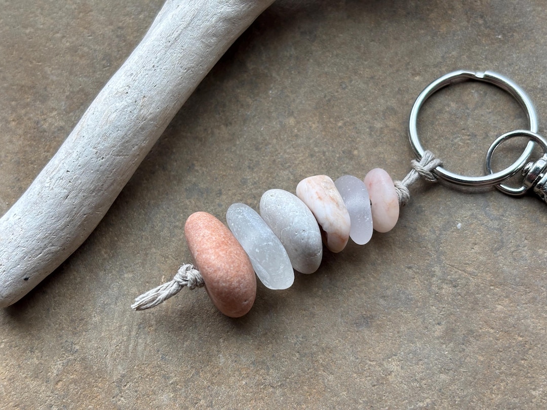Keychain Stack NATURAL STONE and Beach Glass Keychain ~ Cairn Stack Keychain ~ Stone ...