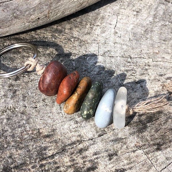 Colorful Stacked Stone Keychain ~ Stone Cairn  ~ Natural Stone Keychain ~ Lake Erie Beach Stones ~ Zen Boho Gift