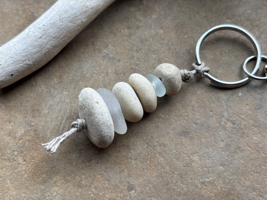 NATURAL STONE and Beach Glass Keychain ~ Cairn Stack Keychain ~ Stone ...
