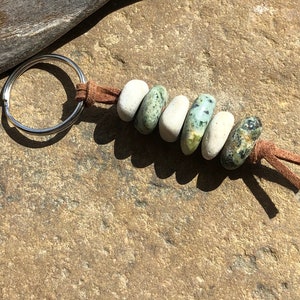 NATURAL Beach stone Keychain ~ Cairn STack Keychain ~ stone key fob ~ Natural Keychain ~ Gift Zen Coastal living