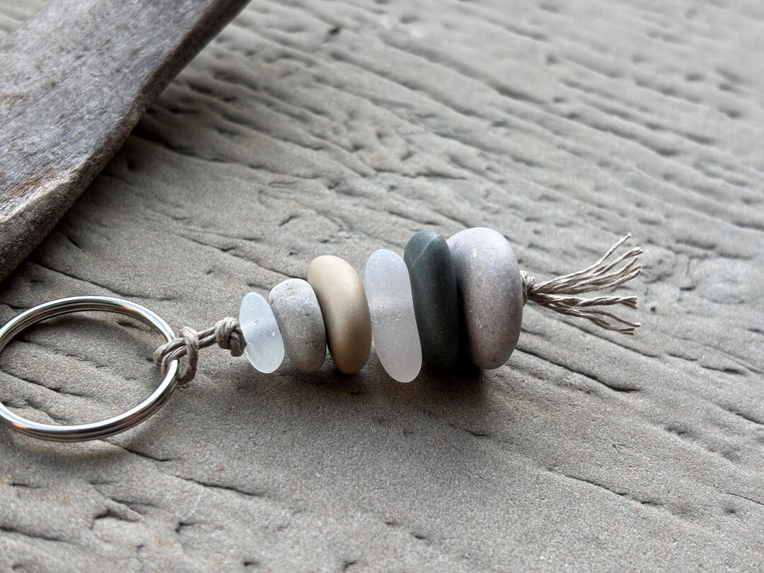 Keychain Stack NATURAL STONE and Beach Glass Keychain ~ Cairn Stack Keychain ~ Stone ...