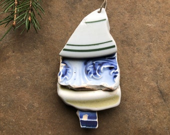 Ceramic BEACH GLASS Christmas TREE Ornament Sea Glass Ornament Christmas Beach Decor