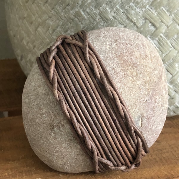 Leather Wrapped Stone handwoven rock zen stone meditation stone calming stone spiritual boho Lake Erie Stones