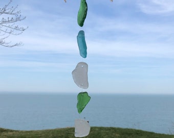 SIMPLE BEACH GLASS Mobile ~ Genuine Sea Glass Mobile ~ Sun Catcher ~ Cottage Decor ~ Lake Erie Beach Glass ~ Garden Decor