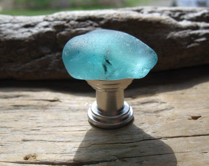 AQUA BLUE Beach Glass KNOBS Sea Glass Knobs Drawer