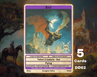 5x Bat 1/1 Flying Black MTG Token - Teddy's Workshop DD62