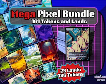 Mega Pixel EDH Token & Land Bundle - 161 Pixel Style cards for your MTG Pod - Perfect gift for MTG players