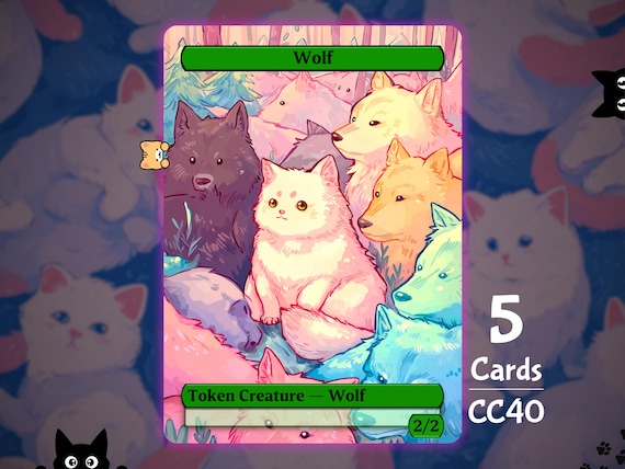 5x Wolf 2/2 Green - MTG Token - Cat Tokens by Teddy CC40