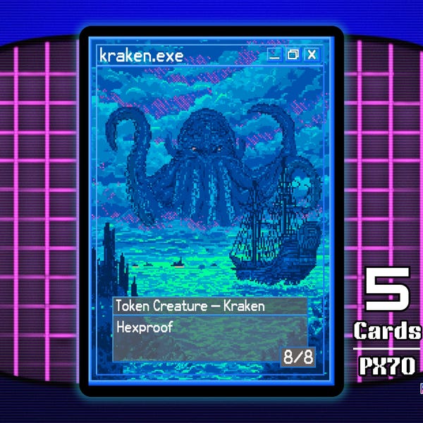 5 fichas Kraken 8/8 antimaleficio para MTG - Fichas de píxeles de Teddy PX70