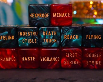 Rode en blauwgroene sleutelwoorddobbelstenen voor magie, perfect voor alle magie! Edh, Cedh Magic Deck! Geweldig MTG-cadeau!